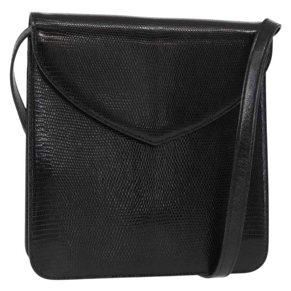 Authentic SAINT LAURENT Shoulder Bag Leather Black Gold